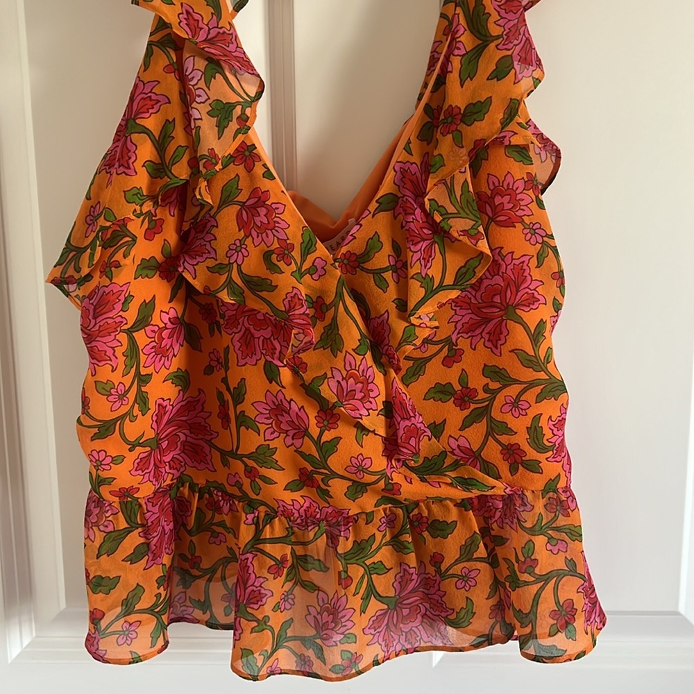 Veronica Beard Randa Ruffle Floral Silk Top Size 12 - Picture 3 of 9